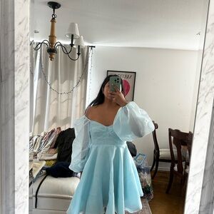 baby blue strapless dress Strapless Long Corset Prom Dress with Beads– PromGirl main image 0